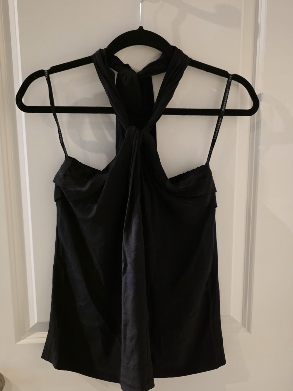 Alldressedup 100% Silk Black Satin Halter Camisole Top